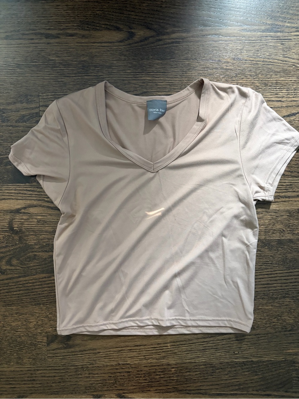 Olivia Rae Cropped V-Neck Short Sleeve Top - Taupe